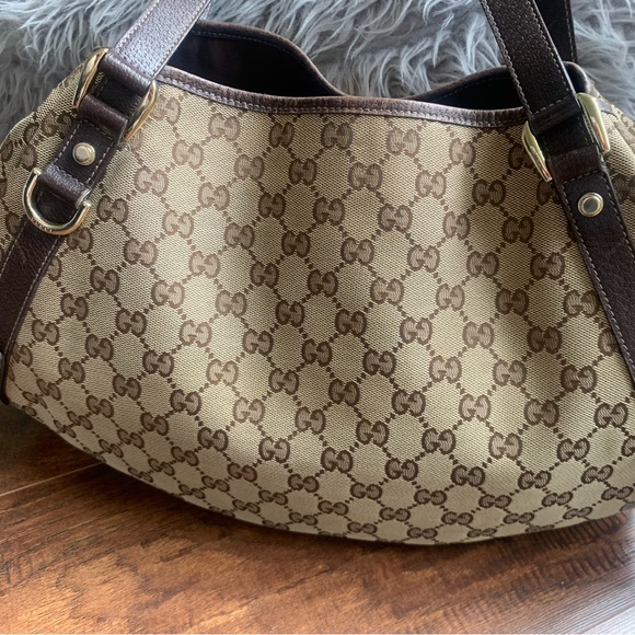 100% Authenic Gucci canvas shoulder bag with brown leather trim… preloved … - Picture 3 of 16